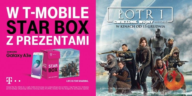 Wyjątkowy prezent na Gwiazdkę od T-Mobile - kolekcjonerski Star Box z Samsungiem Galaxy A3 lub S6 oraz gadżetami z filmu „Łotr 1. Gwiezdne wojny - historie”