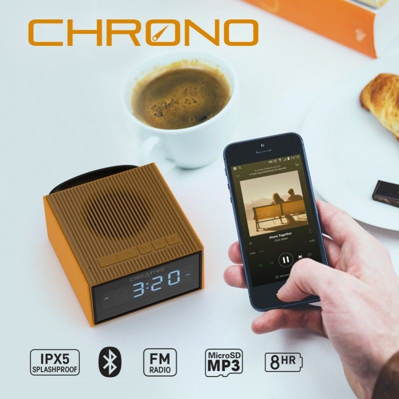 Creative Chrono - głośnik Bluetooth z radiobudzikiem, zegarem, odporny na zachlapani