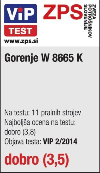 Pralka Gorenje W8665K rekomendowanych przez Związek Konsumentów Słowenii (ZKS