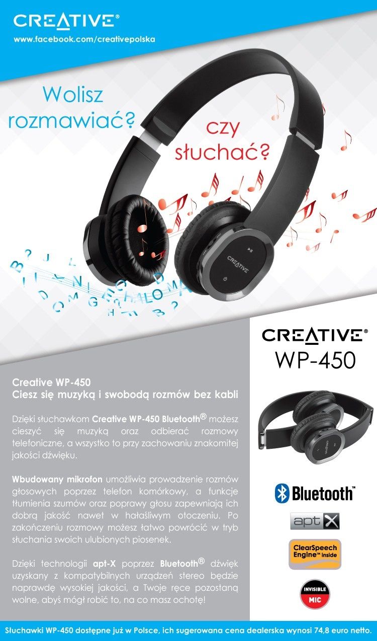 Słuchawki bezprzewodowe Creative WP-450