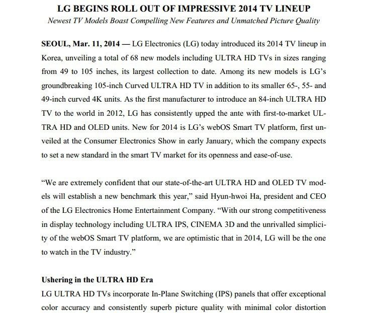 LG zaprezentowało linie nowych TV w Korei