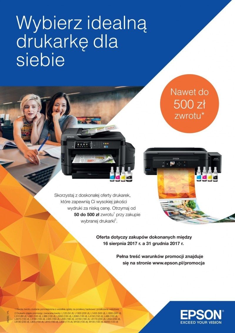Nowa promocja Epson - do 500 zł zwrotu po zakupie drukarki z systemem ITS