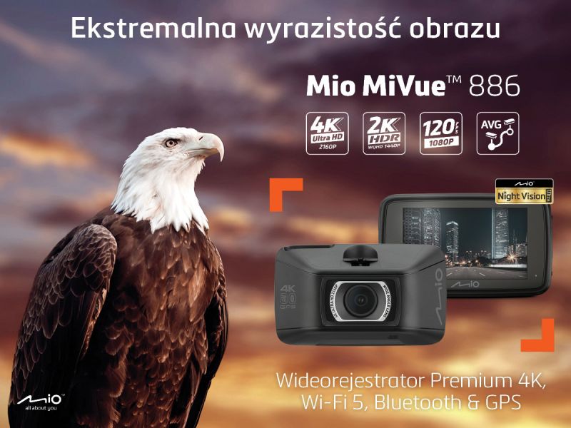Mio MiVue886 pierwszy wideorejestrator marki Mio z rzeczywistym 4K UHD