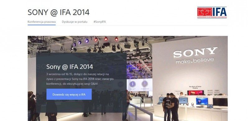 Konferencja Sony na IFA - online - środa 3.09.2014 godzina 16:15 