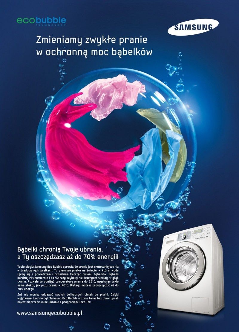 Moc bąbelków w kampanii reklamowej najnowszych pralek Samsung