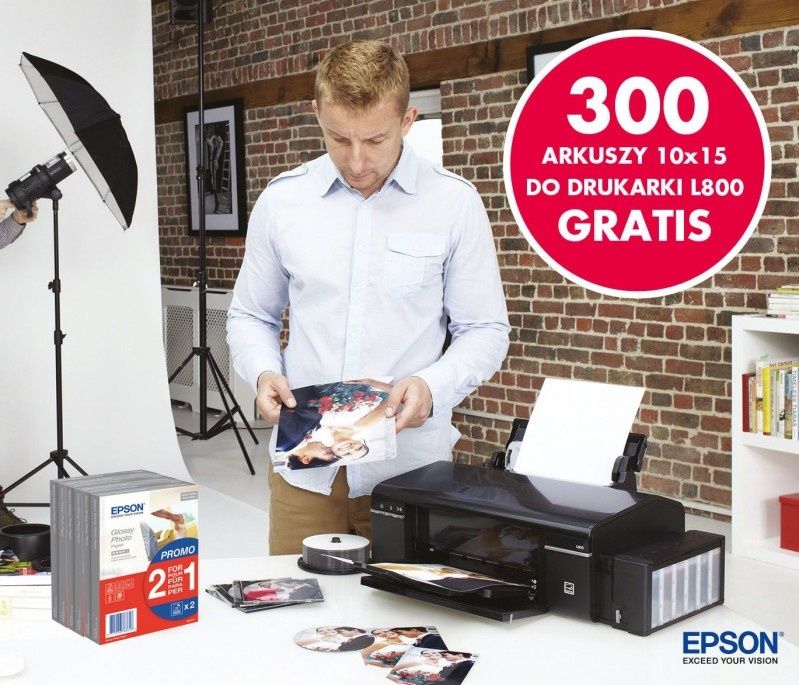 300 arkuszy papieru Epson Glossy Photo gratis przy zakupie drukarki Epson L800