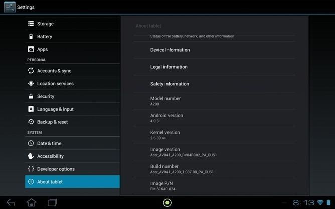 Acer Iconia Tab A200 z aktualizacją Android 4.0
