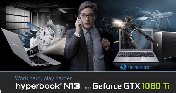Hyperbook N13 z zewnętrzną kartą NVIDIA GTX1080Ti