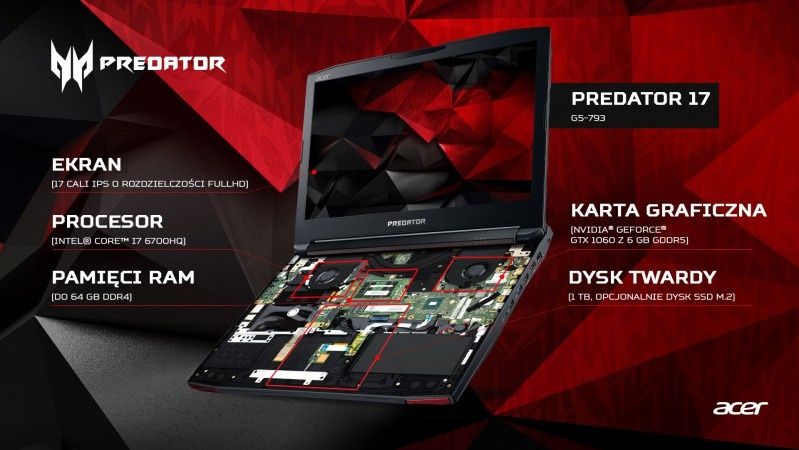 Nowy Predator 17 z kartą graficzną Nvidia GeForce GTX 1060
