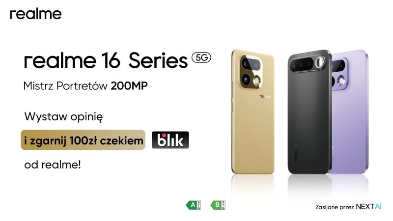 Letnia oferta realme: czek BLIK na 100 zł przy zakupie najnowszych smartfonów oraz ładowarka w prezencie
