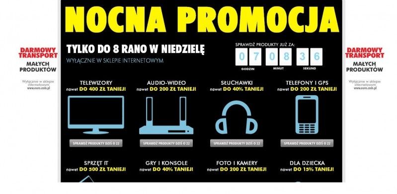 Nocna promocja od 21:00 + darmowy, weekendowy transport małych produktów