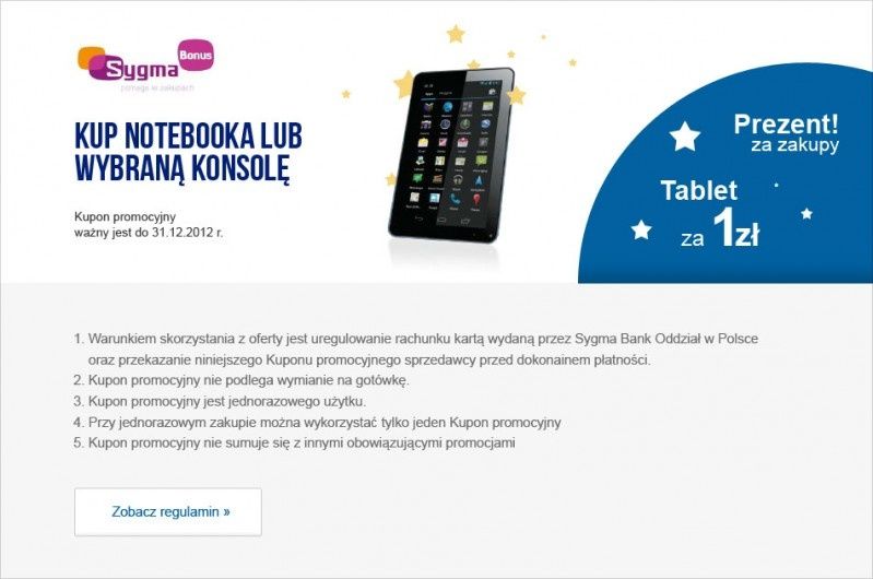 Kup notebooka lub konsolę - tablet otrzymasz za 1 zł