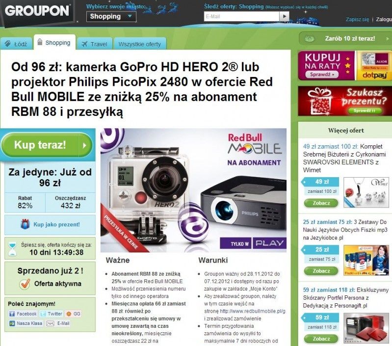 Projektor PicoPix w ofercie Red Bull Mobile (Groupon)