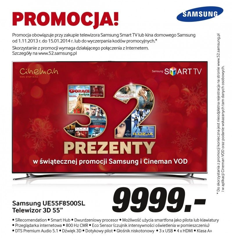 52 prezenty w świątecznej promocji Samsung i Cineman VOD