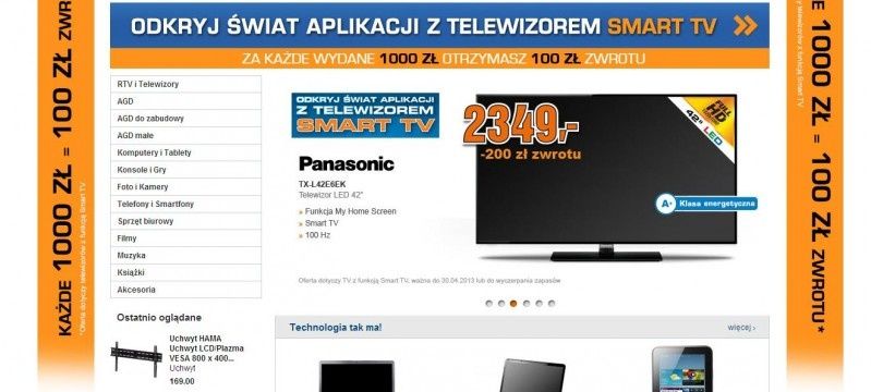 Za każde 1000 zł wydane na TV ze Smart TV otrzymasz 100 zł zwrotu