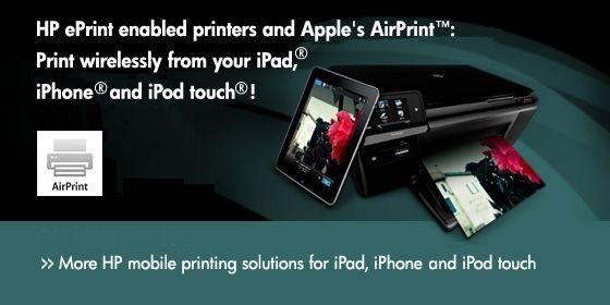 AirPrint umożliwia druk bezprzewodowy na drukarkach HP ePrint z urządzeń Apple iOS 