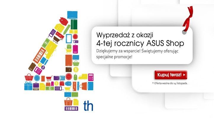 Wyprzedaż z okazji 4-tej rocznicy ASUS Shop - Zniżka 20PLN na dowolny zakup