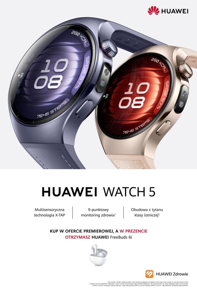 Debiutują najbardziej zaawansowane smartzegarki HUAWEI – seria HUAWEI WATCH 5, po raz pierwszy w dwóch rozmiarach