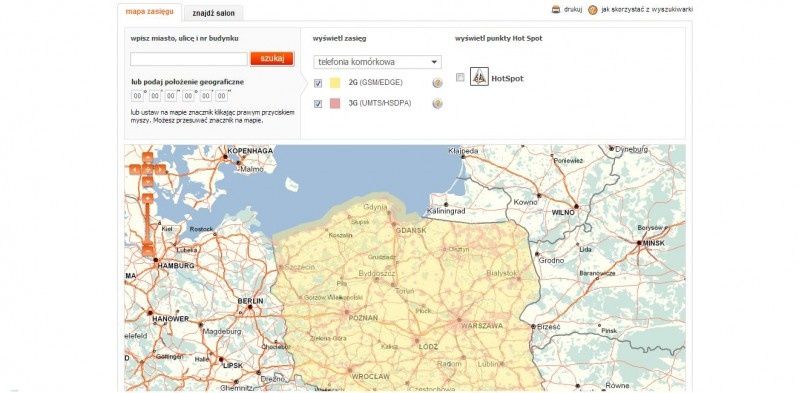 Interaktywna mapa zasięgu Orange