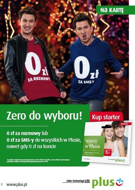 Zero do wyboru, czyli 0 zł za rozmowy lub SMS-y w Plusie, nawet gdy na koncie 0 zł