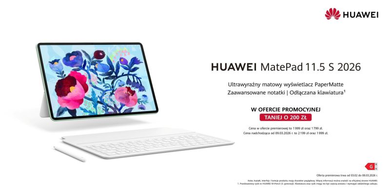 Tablet z ultrawyraźnym ekranem do nauki i pracy - HUAWEI MatePad 11.5 S 2026 już w Polsce!
